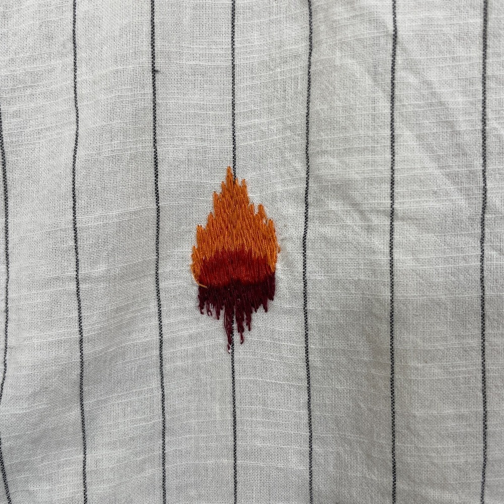 THML Striped Cotton Shirt Size S Flame Embroidered Boxy Flutter Sleeve Boho - Picture 5 of 6